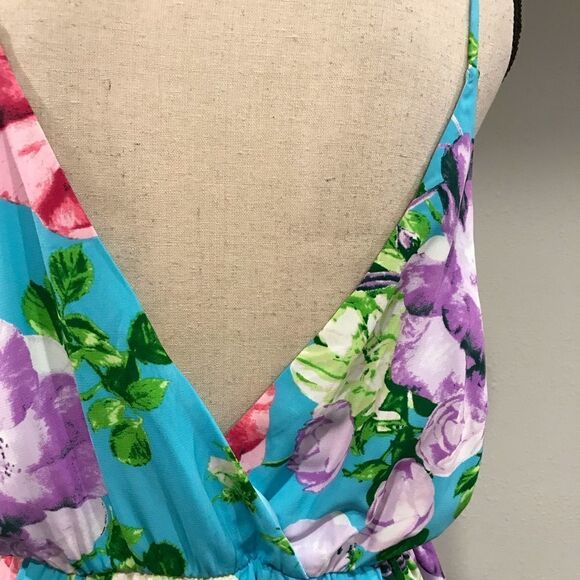 PUNK OWL blue floral mini dress with straps size L - Picture 10 of 12